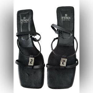 FENDI Vintage Fabric strappy high heel sandals shoes - black Size 9